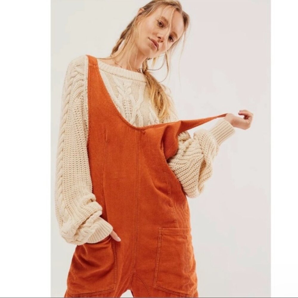 We The Free High Roller Cord Jumpsuit in  Sunburn Cedar / Burnt Orange SMALL NWT - Picture 4 of 11